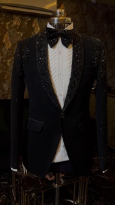 Costume de smoking noir à sequins pour homme avec nœud papillon, style britannique, tenue de cérémonie, simple boutonnage, col cranté - Product Image 2