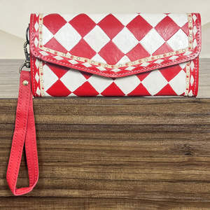 Cartera Larga de Cuero con Diseño a Cuadros Rojos y Blancos para Mujer, Estilo Occidental, con Correa para la Muñeca y Ranuras para Tarjetas y Efectivo - Product Image 4