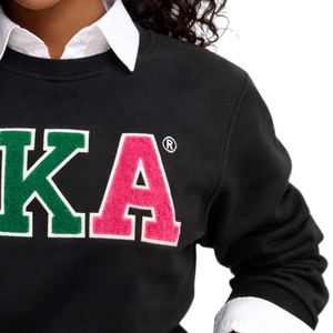 For Green Fleece <b>Winter</b> Casual Sweatshirt <b>Women</b> Greek Letter Embroidered Premium Crew Neck Front Logo <b>Top</b> - Product Image 3