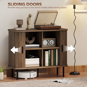 Mobile Bar Nordico da 90 cm con Ante a Tamburo e Doghe, Gambe in Metallo, Finitura Noce - Include Spazio Contenitivo - Product Image 5