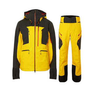 Combinaison de ski pour homme, jaune et noir, à blocs de couleur, avec capuche, fermeture éclair, imperméable, Gore-Tex, pour adulte - Product Image 1