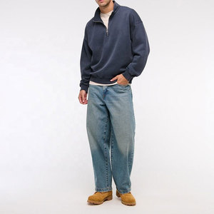 Sudadera de Hombre Azul Marino con Cierre de Cremallera, Corte Regular, Cuello Alto, Informal, para Otoño, de Algodón French Terry - Product Image 2