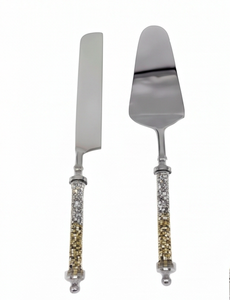 Elegant Cake Knife Server <b>Set</b> in Stainless Steel With Stylish Mosaic Design Flatware Perfect For Wedding And Dessert Serving - Product Image 1