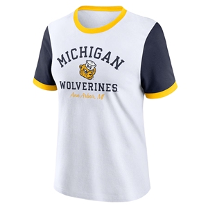 T-shirts blancs des Michigan Wolverines avec bordure contrastée, col rond, coupe classique, en coton, style jersey décontracté - Product Image 1