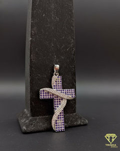 Pendentif croix personnalisé avec pierres bleues, diamants de laboratoire VVS, argent sterling 925, bijoux hip hop pour hommes - Product Image 3