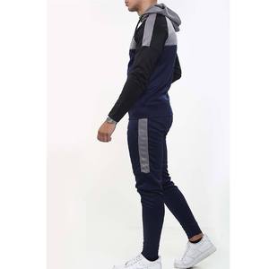 Ensemble de survêtement bleu marine à capuche pour homme, manches longues, color block, décontracté, pour l'automne, avec poches latérales, coupe classique - Product Image 1