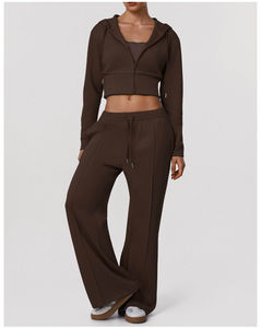 Ensemble de survêtement vintage à capuche pour femme, tricoté en polyester/coton, coupe classique, motif écossais, streetwear, manches courtes, écoresponsable - Product Image 5