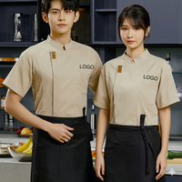 Uniformes de serveur de bar et de club, vestes de chef en polyester, chemises de travail à manches courtes avec poche, veste pour homme, uniforme de directeur de restaurant