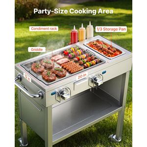 Griglia a Propano Commerciale da Esterno con Carrello, 2 Bruciatori (11.600 BTU Ciascuno), Acciaio Inossidabile, 4 Ruote Bloccabili, 1/3 F per Barbecue ed Eventi - Product Image 3