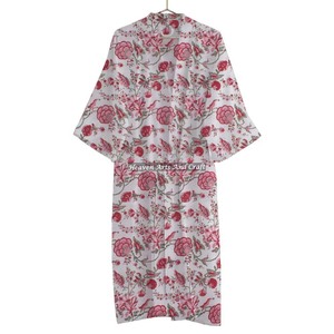 100% Cotton Kimono Robes, Pure Cotton Kimono <b>Hand</b> Block Printed Floral Cotton Kimono <b>Shower</b> Robe Strap for Whole Sale - Product Image 1