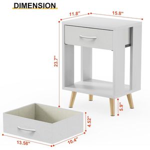 Set di 2 Comodini in Legno con Ripiani Aperti e Cassetti in Tessuto, Tavolino da Camera con Soluzione di Archiviazione Pratica - Product Image 1