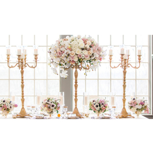 Baroque Silver Candelabra Embossed <b>Tall</b> Candelabra 5 Arms Decorated Hand Carved Aluminium Metal Accented for Indoor & Outdoor - Product Image 2