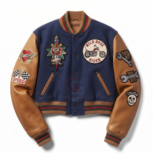 Chaquetas Varsity con Logotipo de Diseño Personalizado, Chaquetas de Béisbol con Mangas de Cuero, Chaquetas Cortas para Mujer, Chaqueta Deportiva Universitaria - Product Image 6