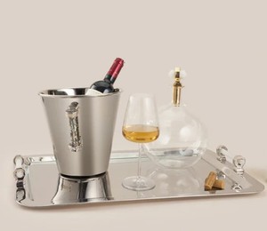 Stainless Steel Serving Tray With <b>Wine</b> Bucket Glass Decanter Modern Rectangular Design Durable Party Accessory home accessory - Product Image 1