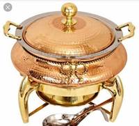 Plat de service de luxe en acier inoxydable doré martelé, chauffe-plat de buffet avec couvercle décoratif vintage pour traiteur, idéal pour mariages et banquets