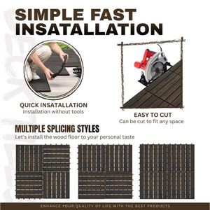 30 PCS <b>Interlocking</b> Deck <b>Tiles</b> Striped Pattern 12\" X 12\" Dark Brown Square Acacia Hardwood Outdoor <b>Flooring</b> for Patio Bancony - Product Image 3