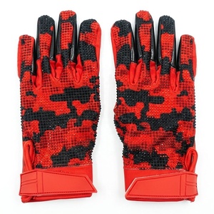 Custom Rhinestone Polyester American Football Receiver Gloves Red Camo Ultra Sticky Palm <b>Hook</b> & Loop Closure Stone Logo Unisex - Product Image 1