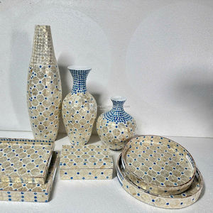 Ensemble de vases en mosaïque de coquillages Viettimecraft, plateau rond, boîte, décoration moderne pour la maison, design en marbre fait main, salon, intérieur - Product Image 5