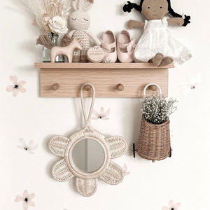 Mini vintage style rattan hand <b>mirror</b> <b>with</b> custom logo best price flower shape child baby handheld <b>mirrors</b> - Product Image 6