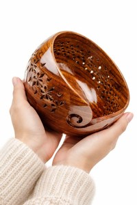 New Arrival Wooden Yarn Bowl with Two Holes Handcrafted Knitting <b>Wool</b> Holder Natural Finished Bowl for <b>Wool</b> - Product Image 2