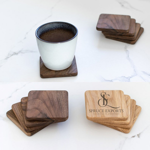 Square Shape <b>Walnut</b> & Oak Wooden Coaster Set. Handcrafted Rounded Edge Drink Mats & Pads For Serving Drinks And <b>Coffee</b> <b>Tables</b> - Product Image 1