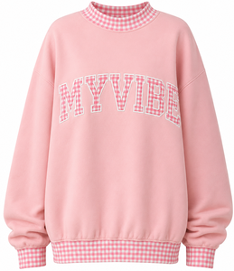 Nouvelle Arrivée OEM 2026 – Sweat-shirt Polaire Rose Oversize Col V Manches Longues Imprimé Uni Grande Taille Femme Hiver Décontracté Court - Product Image 4