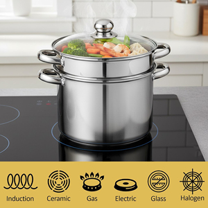 Casserole vapeur professionnelle avec une construction durable en acier inoxydable, couvercle en verre trempé, cuisson multi-usages - Product Image 2