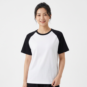 เสื้อยืดแขนราแกลนสีขาวดำสำหรับผู้ชาย ผ้าฝ้าย ทรงปกติ คอกลม สไตล์ลำลอง สีพื้น ผ้าเจอร์ซีย์ถัก ดีไซน์เรียบง่าย - Product Image 6