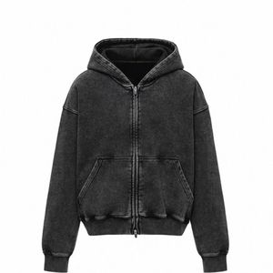Sweat à capuche zippé vintage en molleton de coton épais 500 GSM, lavage enzymatique, délavé à l'acide, personnalisé, pour homme, style streetwear, OEM, économique, pour l'hiver - Product Image 4