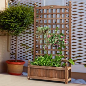 Jardinera elevada de madera con enrejado para exterior, caja de plantación vertical para flores con paneles de celosía y jardinera para patio - Product Image 5
