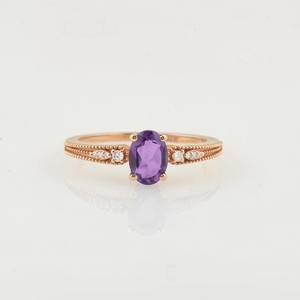 Bague de fiançailles ovale en améthyste, plaqué or rose 14 carats, pierre précieuse violette vintage, cadeau pierre de naissance de février - Product Image 3