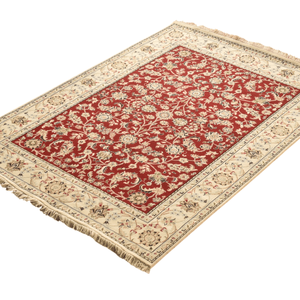 Tapis d'intérieur en laine de Nouvelle-Zélande fait main, motif floral rouge, à poils ras, résistant aux taches - Product Image 3