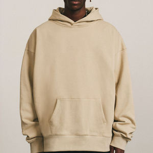 Vente en gros de sweats à capuche unisexe en molleton 100% coton, vierges, personnalisables, coupe ample et carrée, en tissu molleton bouclette épais pour hommes - Product Image 2