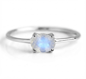 Rhaya Jewels Elegant Rhodium Plated 925 Sterling Silver Oval Cut <b>Moonstone</b> Prong Setting Dainty Band Trendy Engagement <b>Ring</b> - Product Image 1
