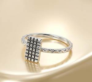<b>925</b> Sterling <b>Silver</b> Geometric Grid <b>Ring</b> Minimalist Square Pattern <b>Ring</b> Handmade Modern Contemporary Grid Jewelry For Women - Product Image 4