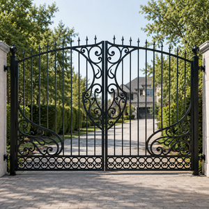 Puerta Doble Abatible de Hierro Forjado Negro con Adornos Ornamentales para Entrada de Vehículos, Seguridad y Uso en Exteriores de Villas, Hogares y Jardines - Product Image 5