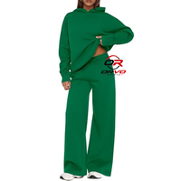 Ensemble de survêtement pour femme, style streetwear d'automne, 2 pièces, sweat-shirt à capuche, couleur unie, coupe ample, décontracté, longueur intégrale, tricoté en polyester/coton