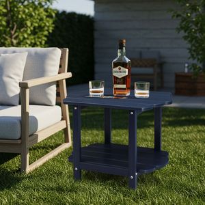 Tavolino Laterale Adirondack Blu Navy a 2 Ripiani in HDPE, Resistente alle Intemperie, Piccolo Tavolino da Esterno per Spiaggia - Product Image 3