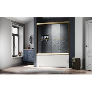 Porte de douche en verre trempé transparent certifié SGCC ANSI 56-60 po. W X 62 po. Porte double semi-sans cadre en or brossé H - Product Image 5