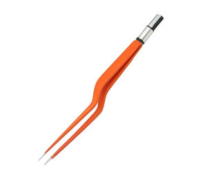 Forceps bipolaire courbé sur mesure, revêtement orange, acier inoxydable allemand, réutilisable, instrument électrochirurgical manuel bipolaire - Product Image 2