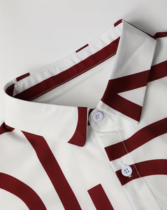 Men's White Red Floral Print Short Sleeve Shirt Set Casual Summer Breathable Woven Polyester 180g Shorts Button-Up Top - Product Image 3