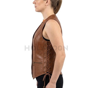Chaleco de Cuero para Mujer, a la Moda, Impermeable, Estilo Urbano, Diseño Ligero, Prenda Exterior Informal para Uso Diario - Product Image 3