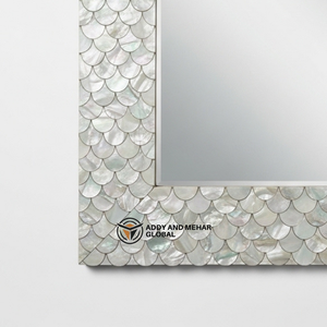 Miroir mural de mariage Art Déco de luxe, rond, incrusté de nacre, fait main, motif écailles de coquillage, décoratif - Product Image 5