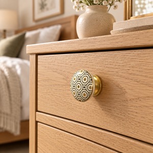 Poignée de meuble en céramique géométrique SHUBHAM, noire et or, ronde, pour tiroir, armoire, commode, poignée décorative - Product Image 4