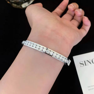 Beautiful Design Round Cut Moissanite Diamond <b>Bangle</b> Bracelet Bezel <b>Set</b> Classic Style Women Jewelry Gift Moissanite Fine Jewelry - Product Image 1