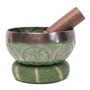 Juego de Cuencos Tibetanos Hechos a Mano con Grabado de Mantras – Auténtico Cuenco de Sonido Verde de Nepal, Símbolos Tibetanos Auspiciosos - Product Image 4
