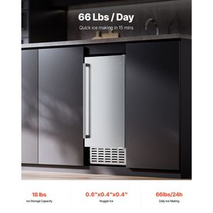 Macchina per il ghiaccio da incasso in acciaio inossidabile da 66 libbre/giorno con porta reversibile e forma del ghiaccio a cubetti - Product Image 2