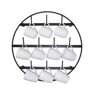 Vertical black metal mug <b>rack</b> wall mounted with six ceramic cups featuring typography words latte tea sip imagine bae be bold - Product Image 4