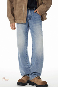 Pantalones Vaqueros Rectos Personalizados para Hombre, Sostenibles, Casuales, Talla Grande, Lavado Láser de Lujo, Denim Oscuro - Product Image 2