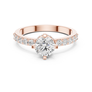 Rose Gold Lab Grown Diamond Engagement Ring Solitaire Bridal Band with Side <b>Stones</b> for Anniversary Gift Rose Gold Round Cut - Product Image 2